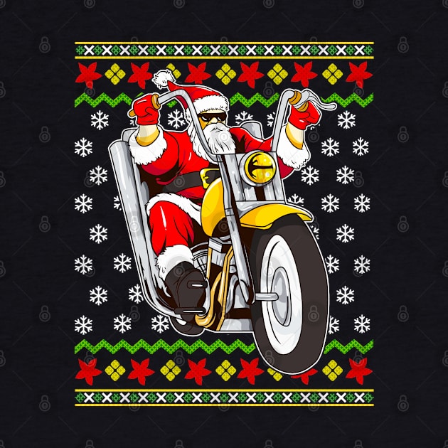 Biker Santa Claus Motorcycle Ugly Christmas Sweater by E